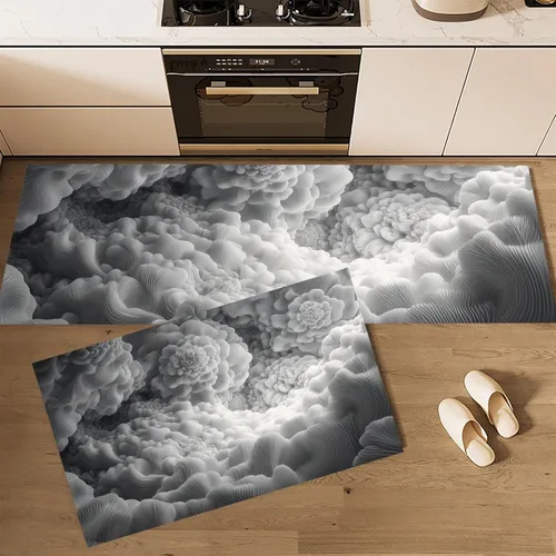 Vista 4 de Kitchen Mats for Floor 2 Piece Set 3D Abstract Cloud Sea Non Slip Kitchen Rugs Washable Retro Geometric Space Floor Mats Charcoal Gray Area Rug
