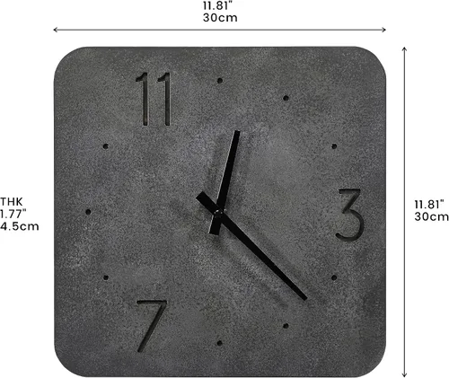 Vista 6 de [PJ Collection] Reloj de madera con acento de cemento de 12 pulgadas, reloj de madera de color cemento, reloj de pared cuadrado de madera, reloj