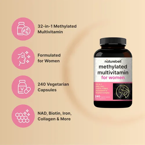Vista 3 de Multivitamínico metilado para mujeres, 240 cápsulas vegetarianas. Sin