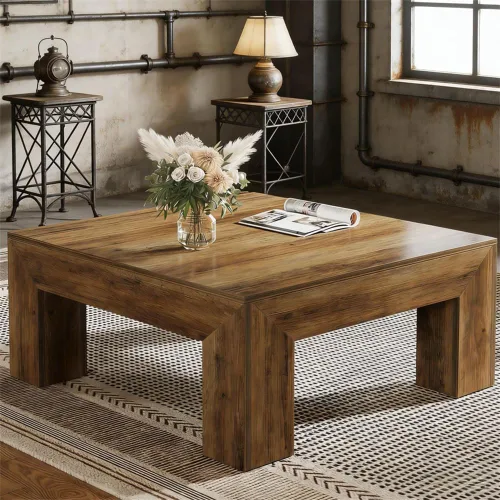 Vista 20 de SSLine Mesa de centro cuadrada con 4 cajones de almacenamiento, mesa de centro de madera negra de 33.2 pulgadas para sala de estar, mesas centrales