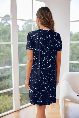 Vista 4 de Ekouaer Camisón de manga corta con botones para mujer, camisón suave con cuello en V