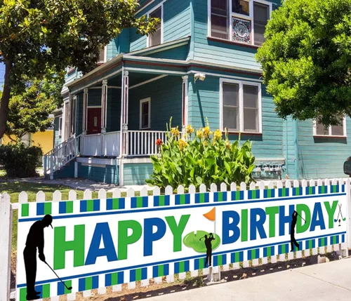 Vista 3 de Cartel grande de golf de feliz cumpleaños, suministros y decoraciones para fiestas temáticas para hombres, niños, adultos, niños, decoración