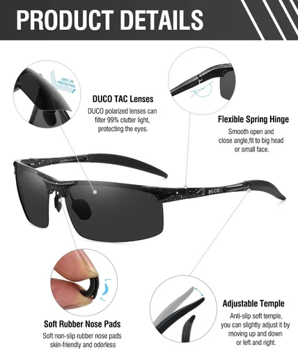 Vista 10 de Duco - Gafas de sol deportivas polarizadas para hombre con protección UV 8177s