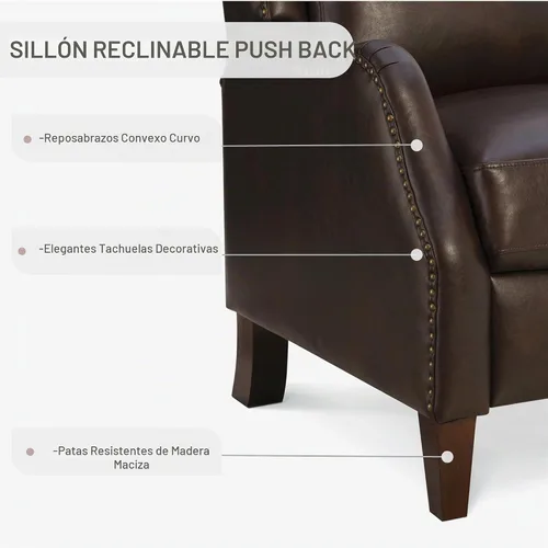 Vista 4 de KISLOT Sillón reclinable de cuero sintético con decoración de remaches, sofá individual para sala de estar y dormitorio