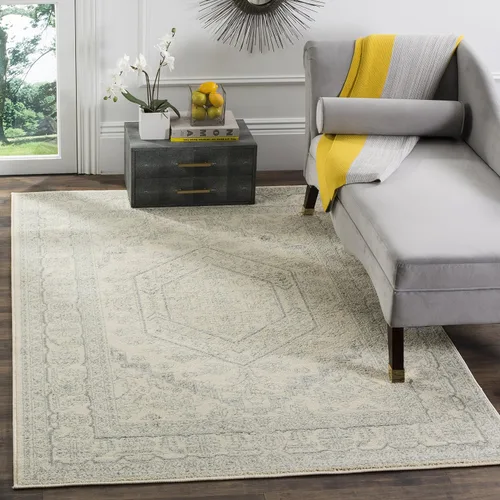 Vista 105 de SAFAVIEH ADR108B - Tapete de la colección Adirondack, 2 pies 1 pulgada x 6 pies, marfil y plateado, diseño de medallón oriental, no desprende