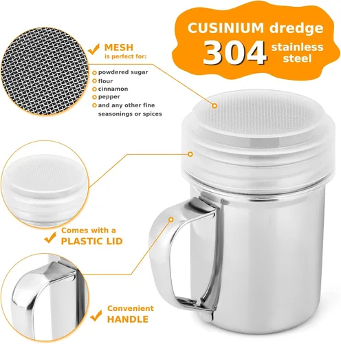 Vista 3 de Accmor 1 paquete espolvoreador de azúcar en polvo con mango, espolvoreador de canela tamizador de harina, colador de malla fina de acero inoxidable