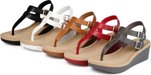 Vista 7 de Journee - Sandalias de tacón de cuña para mujer con plataforma y hebilla, correa al tobillo