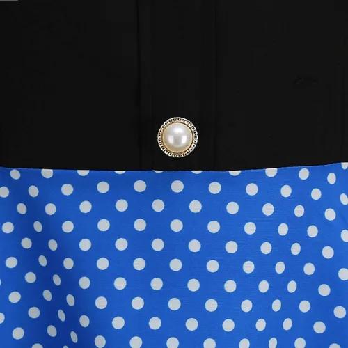 Vista 5 de Vestidos elegantes para mujer, casual, lunares, manga abombada, de un solo botonadura, manga corta, cuello cuadrado, vestido de retazos con vuelo