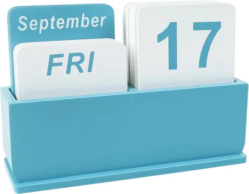 Vista 10 de Calendario Perpetuo de Bloques de Madera para Escritorio, Calendario Diario de Escritorio de Pie y Voltear con Gran Pantalla, Accesorios