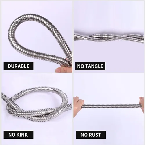 Vista 3 de Manguera de Jardín Corta de Metal de 1 Pie - Manguera de Agua Flexible de Acero Inoxidable Conector - Manguera Pequeña Liviana con Conexiones