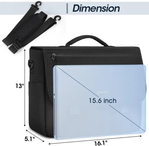 Vista 5 de RAINSMORE Bolsa de mensajero para hombre, bolsa de mensajero de 15.6 pulgadas, resistente al agua, bolsa casual para hombre, bolsa grande para Negro