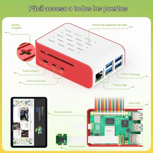 Vista 3 de Kit básico de iRasptek para Raspberry Pi 5 RAM 4GB con carcasa Pi 5 y refrigerador activo