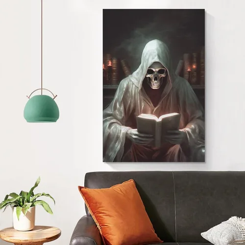 Vista 4 de HHGaoArt Lienzo gótico para pared, póster de fantasmas de Halloween, imagen espeluznante en lienzo