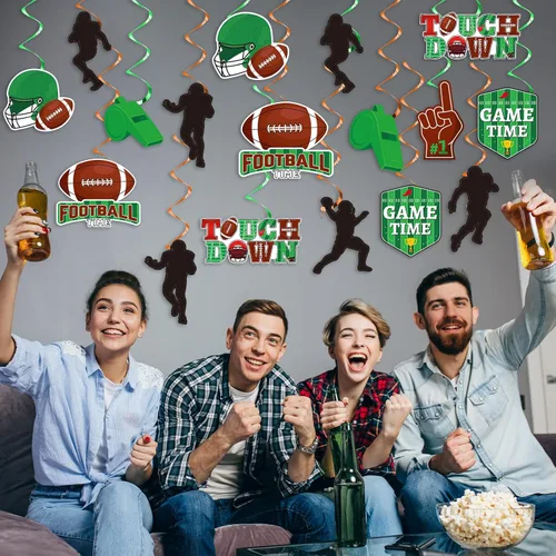 Vista 5 de 48 piezas de remolinos colgantes de fútbol, decoración de fiesta de cumpleaños, serpentinas de pared para colgar en el techo, espirales para fiestas