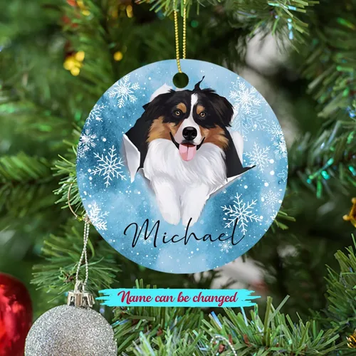 Vista 2 de Adornos de pastor australiano, regalos para Navidad, adorno de pastor australiano personalizado, adornos únicos de pastor australiano, vacaciones