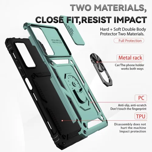 Vista 3 de Funda para Redmi Note 11 Pro 4G/5G/Redmi Note 11E Pro con protector de pantalla de vidrio templado y cubierta de cámara deslizante, soporte