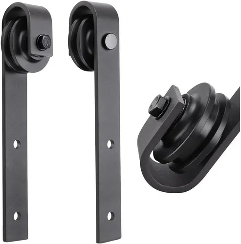 Vista 6 de Puerta de granero resistente de 28 x 96 pulgadas Lucia 1299 negro mate con espejo Juego de perchas de riel de 8 pies Puerta interior de panel