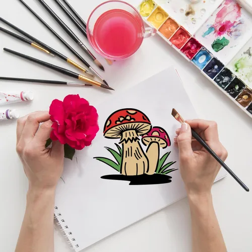 Vista 3 de 20 piezas de plantillas de hongos, plantillas reutilizables de hongos de estilo bohemio, luna y flores para pintar en madera, lienzo, azulejos