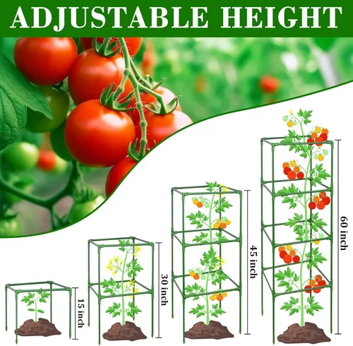 Vista 3 de ZeeDix Paquete de 4 jaulas de tomate resistentes de 60 pulgadas con clips Verde-Paquete de 4