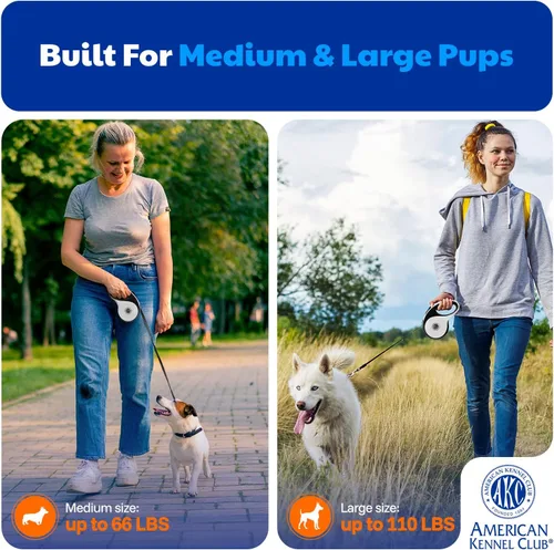 Vista 8 de American Kennel Club Correa retráctil resistente para perro, 16.4 pies, sin enredos, agarre ergonómico, freno de una mano, para perros medianos