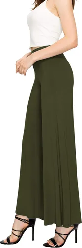 Vista 64 de Made By Johnny Pantalones palazzo elásticos de pierna ancha para mujer, lisos, casuales, cómodos