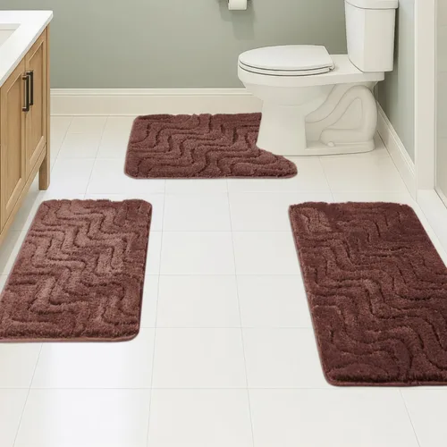 Vista 27 de Juego de 3 alfombras de baño suaves y absorbentes, peludas, suaves, antideslizantes, para ducha, bañera y bañera, lavables a máquina