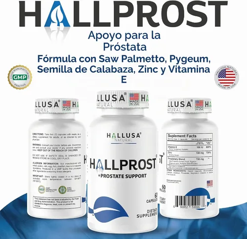 Vista 3 de Hallusa Natural Próstata Inflamada - Prostatitis - Pastillas para la próstata - HALLPROST 60 CAPSULAS