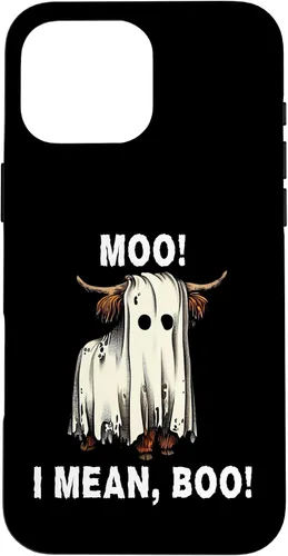 Vista 19 de iPhone 16 Funny Ghost Highland Cow Halloween Moo I Mean Boo Men Women Case