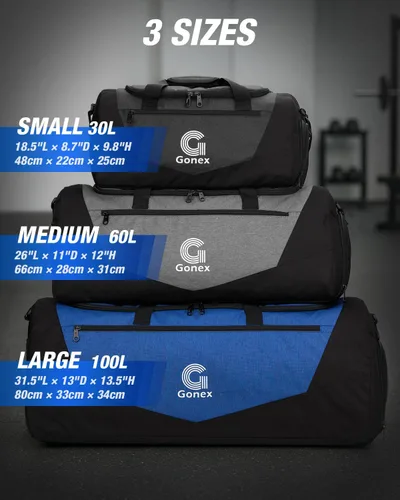 Vista 5 de Gonex Bolsa de lona para gimnasio con compartimento para zapatos, bolsillo húmedo, bolsa deportiva de gran capacidad para hombres y mujeres, bolsa