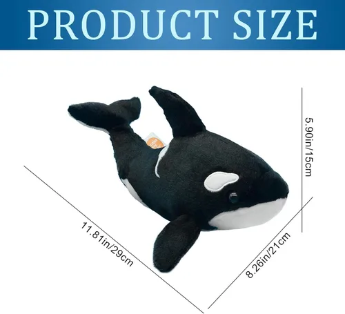 Vista 2 de Make My Day Animal de peluche de orca de alta calidad, regalo de Pascua de ballena orca de 11.8 pulgadas para niños, juguete de peluche, ballena