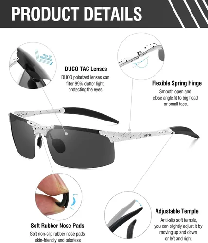 Vista 61 de Duco - Gafas de sol deportivas polarizadas para hombre con protección UV 8177s