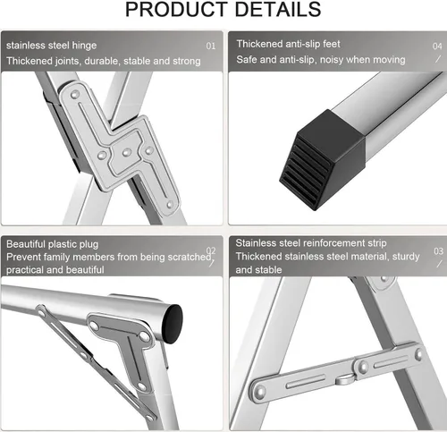 Vista 8 de Estante de secado grande resistente, estante de secado de ropa/tendedero, extensible plegable y plegable de acero inoxidable, longitud ajustable