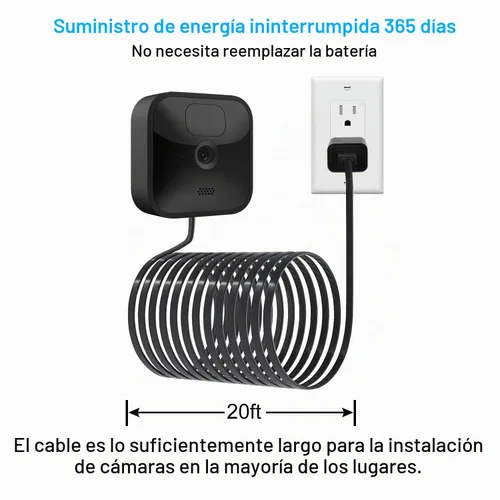 Vista 3 de StartVision Paquete de 2 cables de extensión de alimentación de 20 pies con adaptador de corriente para cámara Blink XT, XT2 y Blink Outdoor