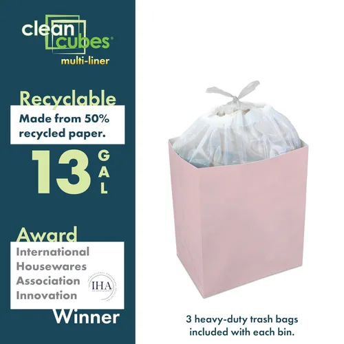 Vista 4 de Clean Cubes Botes de basura emergentes desechables de 13 galones (paquete de 3, multi-forro) con bolsas ajustadas – Contenedores plegables de basura