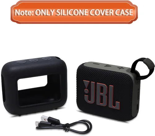 Vista 8 de LTGEM - Funda compatible con altavoces JBL GO 4, silicona suave para altavoces JBL GO 4, color negro