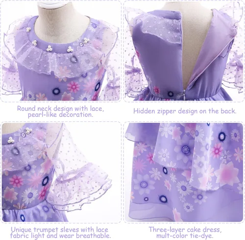 Vista 3 de Encanto Madrigal - Disfraz para niñas, Isabela, cosplay, ropa de juego de rol, disfraz de princesa para niños