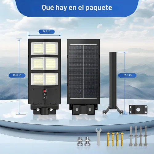 Vista 8 de OKPRO Luces solares de 6000 W para exteriores, 6500 K luz solar de calle IP66 impermeable, luces de inundación de seguridad solar con sensor