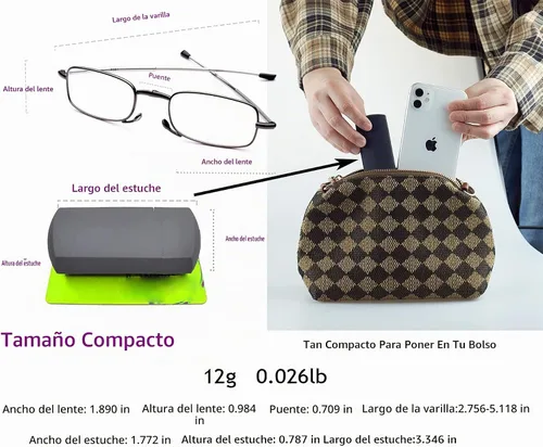 Vista 3 de HIGHLIKE Hard Cases Folding Reading Glasses, Pocket Wallet Purse Compact Spring Hinge Readers, Transparent Clear Lens