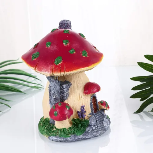 Vista 5 de Happyyami Decoración de plantas de casa de hongos en miniatura, figuras de hadas, estatua de hongos, adorno de estatua de hongo, adorno de bricolaje