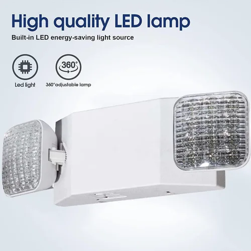 Vista 5 de Luces de emergencia LED con batería de respaldo, luz de emergencia comercial ajustable de dos cabezales, certificación UL, CA 120/277V, accesorios