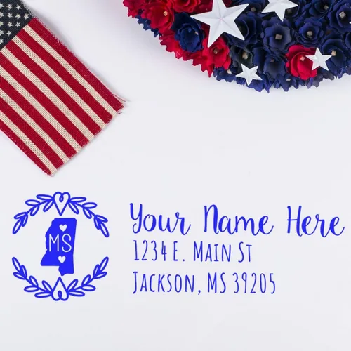 Vista 67 de State of Alabama Wreath Duo Hand Address Stamp - Personalized Rubber Stamp Montaje manual Duo