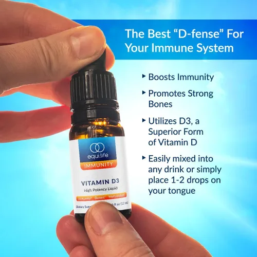 Vista 3 de Equilife Vitamina D3: gotas líquidas de alta potencia para una fácil digestión y absorción, apoya la función inmunológica, promueve la salud ósea