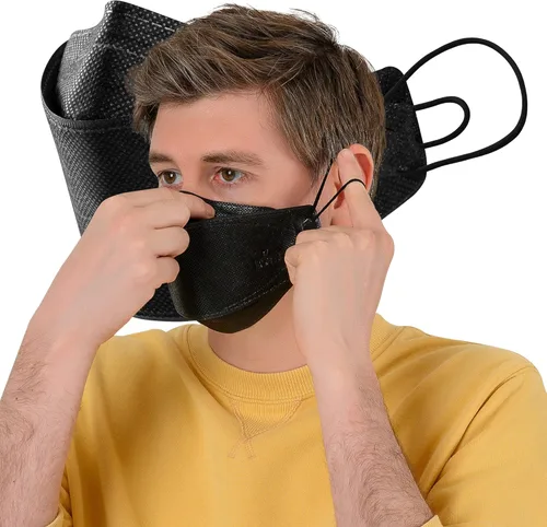 Vista 6 de BOTN 10 máscaras faciales grandes negras KF94 protectoras y de seguridad para adultos, filtro de 4 capas y diseño 3D, correa ajustable, calidad