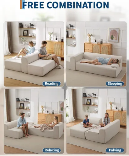Vista 9 de Sofá deshuesado de 108 pulgadas, sofá seccional beige con diván izquierdo, combinación de diván comprimido al vacío, sofá modular en forma de L
