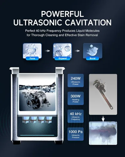 Vista 2 de CREWORKS Limpiador ultrasónico digital de 10L con modos suaves Degas y solución de limpiador de joyas de 17 onzas líquidas