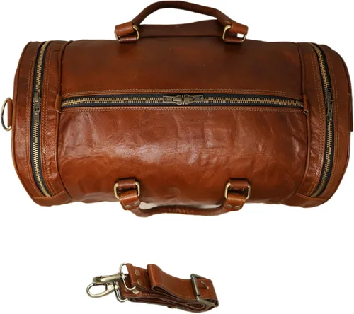 Vista 4 de Jaald Maleta de viaje de cuero genuino grande de 22.0 in para hombres y mujeres Fitness fin de semana cabaña de mano Vintage impermeable regalo