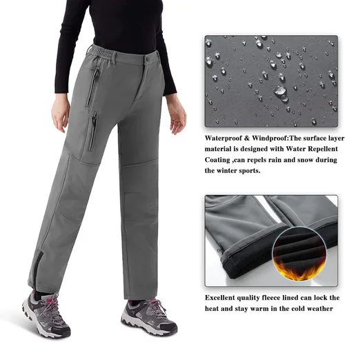 Vista 4 de WULFUL Pantalones de nieve impermeables y resistentes al viento para mujer con forro polar con aislamiento de Softshell