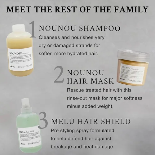 Vista 6 de Davines NOUNOU - Mascarilla capilar reparadora para cabello altamente procesado, tratado químicamente, seco, dañado o quebradizo, restaura
