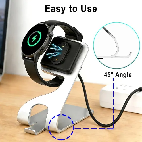 Vista 5 de Base de carga de cable USB para Amazfit GTR 3, GTS 3, GTS 4, GTR 4 plateado
