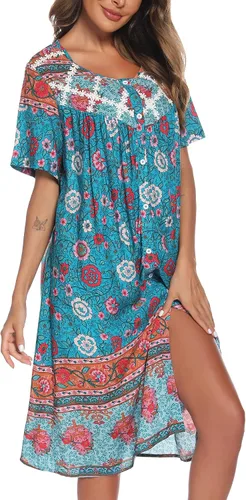 Vista 4 de AVIIER House Dresses for Women Cotton Short Sleeve Housecoat Summer Robes with Pockets